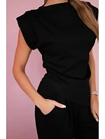 Komplet asymetrická halenka + kalhoty černý