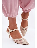 Idira Světle béžové sandály s síťkou na podpatku pletené Idira Světle béžové sandály s síťkou na podpatku pletené