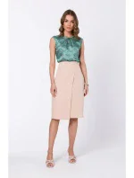 S343 Sukně áčkového střihu se zavinovacími detaily - béžová S343 Sukně áčkového střihu se zavinovacími detaily - béžová