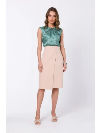 S343 Sukně áčkového střihu se zavinovacími detaily - béžová S343 Sukně áčkového střihu se zavinovacími detaily - béžová