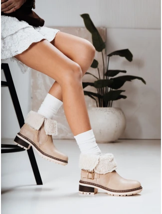 Dámské kozačky s ovčí kůží béžové FashionStreet ZY1249 Dámské kozačky s ovčí kůží béžové FashionStreet ZY1249