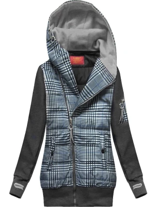 Tmavě modro-grafitová mikina z různých spojených materiálů (AMG-611A)