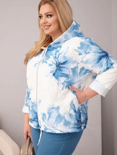 Dámská jarní bunda Plus Size s květinovým vzorem modrá