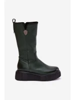 Dámské kožené kozačky se zateplením Zazoo – olivkové Dámské kožené kozačky se zateplením Zazoo – olivkové