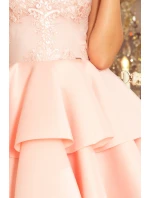 207-3 ALEXIS - exkluzivní šaty s krajkovým výstřihem a pěnou - PASTEL ROSE