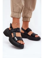 Kožené Dámské Sandály Na Platformě Černé Mertella