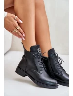 Zateplené Kotníkové Boty Na Ploché Podpatku S Ozdobou Černé Leonise Zateplené Kotníkové Boty Na Ploché Podpatku S Ozdobou Černé Leonise