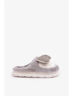Futrzane Pantofle S Mašlí Šedé Grilis