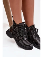 Lakované dámské botky D&A – černé, zateplené