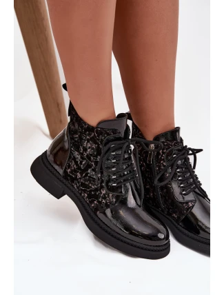 Lakované dámské botky D&A – černé, zateplené