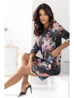 40-18 JOLA Oversize šaty s kapsami - čokoládový odstín s květinovým vzorem