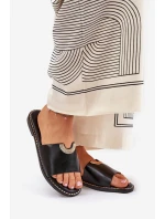 Dámské Pantofle Eko Kožené S Ozdobnými Detaily Oranžové Mevith