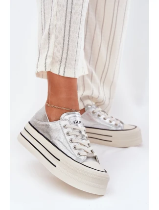 Dámské Kožené Tenisky Na Platformě GOE RR2N4108 Stříbrné