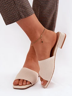 Materiálové dámské pantofle na nízkém podpatku Světle béžové Belissea