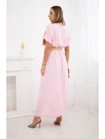 Dlouhé šaty s ozdobným páskem bonbónově růžová