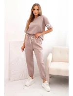 Dámský viskózový komplet s krátkým rukávem a nohavicemi béžový melír