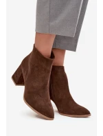Kozačky z přírodního semiše s vysokým podpatkem vyhřívané hnědé Zazoo 3128