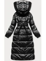 Černá dlouhá dámská bunda s opaskem (ag8-8002) Černá dlouhá dámská bunda s opaskem (ag8-8002)