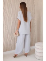 Komplet s náhrdelníkem halenka + kalhoty šedý Komplet s náhrdelníkem halenka + kalhoty šedý