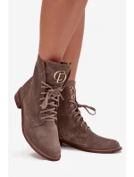 Zazoo 2955 semišové workery s zlatým detailem na jazyku tmavě béžové