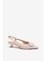 Dámské sandály na nízkém podpatku s ozdobným detailem Béžové Camira