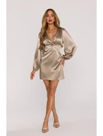 M888 Saténové mini šaty s nadýchanými rukávy - zlaté M888 Saténové mini šaty s nadýchanými rukávy - zlaté