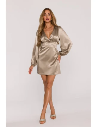 M888 Saténové mini šaty s nadýchanými rukávy - zlaté M888 Saténové mini šaty s nadýchanými rukávy - zlaté