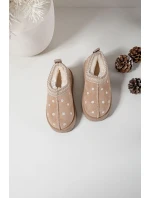 Dětské sněhule s květinami, zateplené kožíškem Palina – béžové