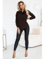 140-29 Služební halenka s dlouhým rukávem a zavazováním vpředu - čokoládová 140-29 Služební halenka s dlouhým rukávem a zavazováním vpředu - čokoládová