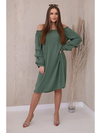 Španělské šaty s ozdobnými rukávy khaki Španělské šaty s ozdobnými rukávy khaki