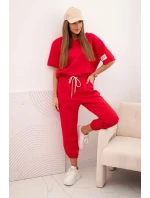 Dámský viskózový komplet s krátkým rukávem a nohavicemi červený