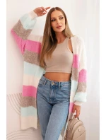 Dámský kardigan s vlnou v barevných pruzích ecru
