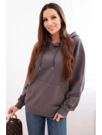 Dámská mikina s kapucí a klokankou z bavlny pletací grafitová