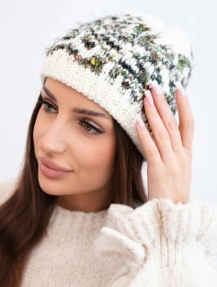 Dámská zimní čepice z vlny s norským vzorem K354 ecru+tmavě zelená