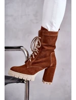 Dámské semišové kozačky na platformě hnědé Edna