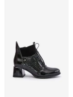 Zazoo 60503 Kožené Boty Na Podpatku Zateplené Černé