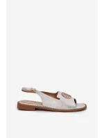 Dámské Sandály Na Plochém Podpatku S Ozdobou S.Barski KV51-002 Stříbrné Dámské Sandály Na Plochém Podpatku S Ozdobou S.Barski KV51-002 Stříbrné