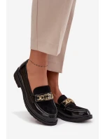 Lakované dámské mokasiny se zlatým ozdobením S.Barski HY52-540 Černé