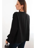 Dámská blůza z viskózy s volány a dlouhým rukávem černá Dámská blůza z viskózy s volány a dlouhým rukávem černá