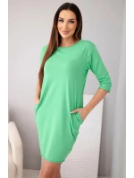 Dámské bavlněné šaty s rukávem 3/4 a kapsami světle zelená