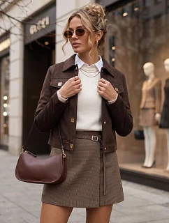 Dámská semišová bunda na druky, tmavě hnědá, FashionStreet TY5881