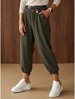 Dámské bavlněné manšestrové kalhoty s páskem, khaki, FashionStreet UY3172 Dámské bavlněné manšestrové kalhoty s páskem, khaki, FashionStreet UY3172
