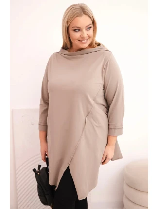 Dámská bavlněná blůza Plus Size asymetrická s ohrnovacími rukávy fango