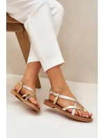 Kožené Ploché Sandály S Propletenými Pásky Zazoo 40429 Zlaté