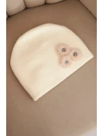 Dámská čepice s ozdobnými chlupatými květinami elegantní ecru