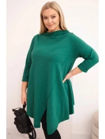 Dámská bavlněná blůza Plus Size asymetrická s ohrnovacím rukávem tmavě zelená