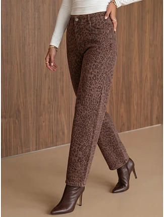 Dámské džíny s balónovým střihem s hnědým leopardím vzorem FashionStreet UY3177 Dámské džíny s balónovým střihem s hnědým leopardím vzorem FashionStreet UY3177