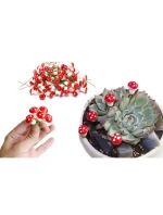 DEKORATIVNÍ FIGURKY HOUBY MUCHOMŮRKY NA DRÁTĚ 9KS