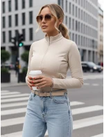 FashionStreet BY1561 dámská mikina na zip se stojáčkem béžová