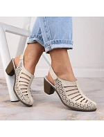 Kožené sandály na podpatku Rieker W RKR49B beige